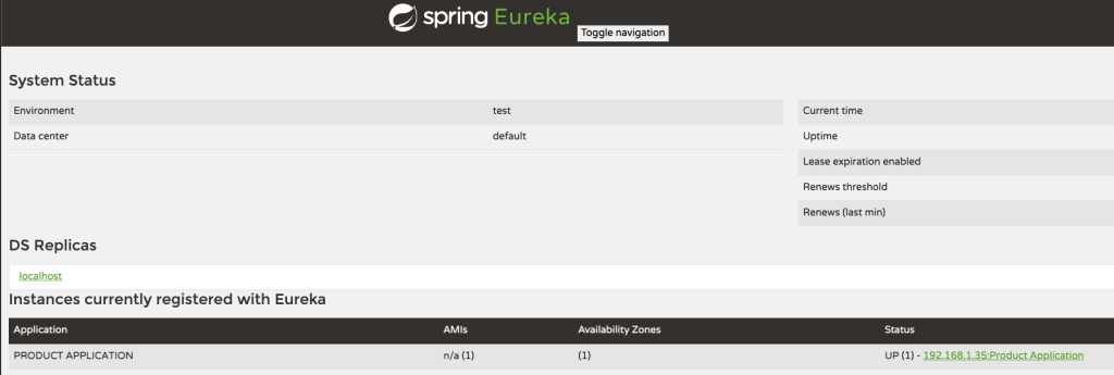 Eureka server dashboard